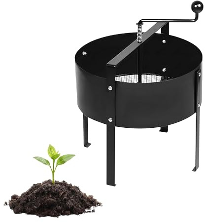 Relaxdays Gartensieb, Handkurbel, Ø 40 cm, Erde, Steine, Sand, Stahl, stehend, feinmaschiges Kompostsieb, schwarz