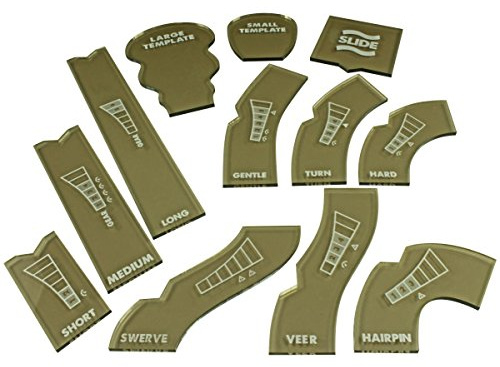 LITKO Template Set Compatible with Gaslands Miniatures Game | Set of 12 | Movement & Maneuvers | Turn Templates | Area Effect | Translucent Bronze (Standard Scale Template Set)