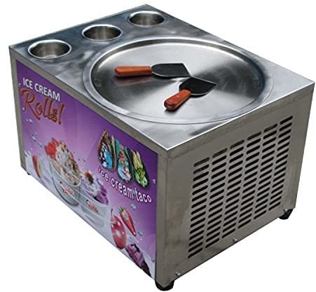 Kolice commercial 45cm single round ice pan +3 tanks fried ice cream roll machine with refrigerant, AUTO DEFROST and PCB of smart AI temp. controller