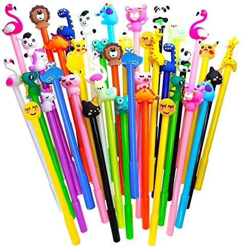 40 Stücke Cartoons Gel Stift für Kinder, Schwarze Gel Tintenstifte,Kawaii Büro Schulbedarf Stifte Gelschreiber Schreibwaren für Schuler Kinder Studenten Erwachsene und Büro