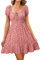 Livonmone Damen Kleid Lässig Sommerkleid Blumendruck Hohe Taille Kleider Puff Ärmel Retro Sexy Casual Tunika Beach Minikleid (Rosa, XXL)