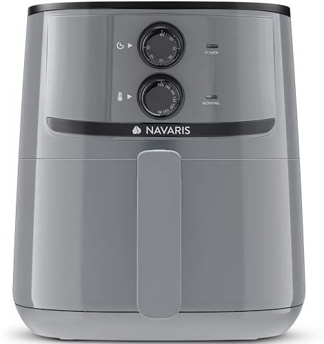 Navaris Friggitrice ad Aria Grigia - Capacità 4,3 L - per Cucinare e Friggere con Meno Olio - Friggitrici Cucina Salutare Veloce - per 4 Persone - Air Fryer - 1500 W - Grigio