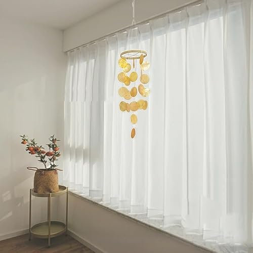 Windspiel, Boho Deko Muschel Traumfänger Girlanden Capiz Muschel-Windspiele für den Außenbereich 73cm Länge Hängen Ornament Wandbehang Anhänger Geschenke für Terrasse, Garten, Hofdekoration -Gelb