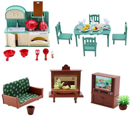 Puppenhaus Zubehör Möbel Plastik Set Teilige Möbel, Puppenschrank Teilige Möbel Puppen Zubehör Spielzeug für Jungen, Mädchen und Kleinkinder 3+ Jahren