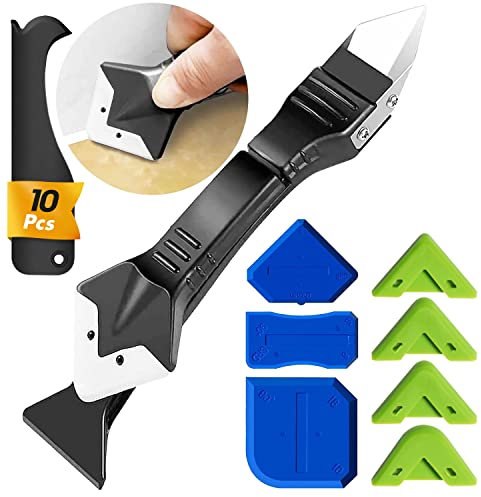 FOLAI Spatola per Silicone Raschietto Togli Silicone Spatole per Silicone Calafataggio Flex Kit Silicone 3 in 1 Spatola Silicone Sigillante Professionale con Grout Remove per Bagno,Cucina,Pavimento…