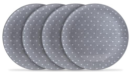 SiL Interiors Melamine Plastic Plate Set - Soft Grey Heart Design - Set of 4