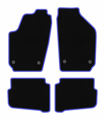 Velours-Fußmatten passend für Volkswagen Polo IV 9N 2001-2009, Schwarz-Blau | passend für Schrägheck; Velours-Teppich (Polypropylen), ca. 6,5 mm