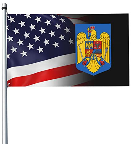Bandera de 3 x 5 pies con escudo de armas de Rumania, bandera de colores vivos con ojales de latón para decoración interior y exterior