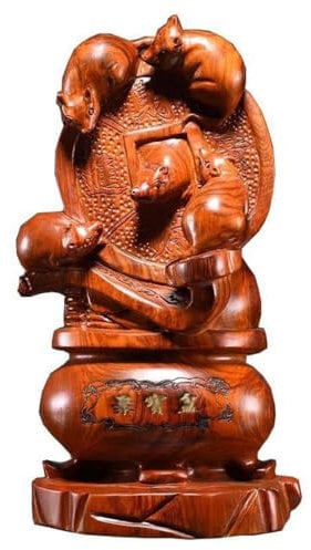 DIANXI Desktop Figurines Wooden Carving Mouse Ornaments Five Mouse Ornaments Living Room Home Decoration Mahogany Crafts Home Decor Statues