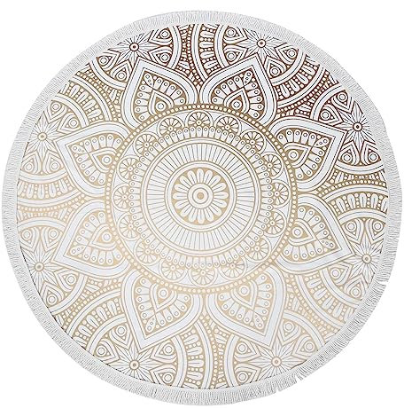 HUTSRAI Strandtuch aus Mikrofaser, rund, Boho, Hippie, indisch, mit Quasten, Wickeldecke, Übergröße, Wandteppich