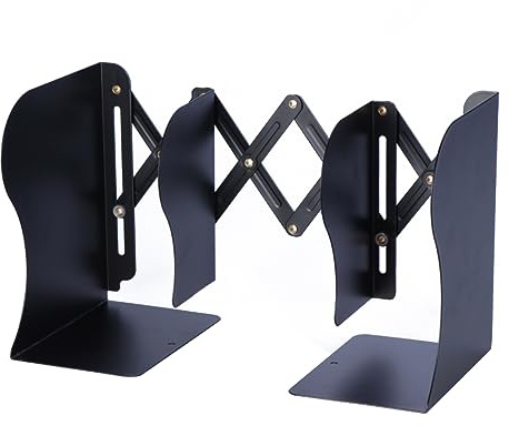Verstellbare Buchstütze aus Metall Schwarz mit Modernem Design | Dekorative Ausführung, Rutschfeste Unterseite, Büromaterial für Ordnung und Stabilität im Regal