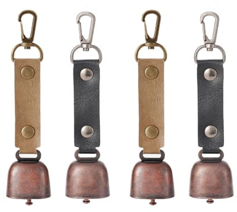 Campanello Dell'Orso, 4 Pezzi Campanello Dell'Orso Rumoroso, Campane Per Escursionismo, Campana Di Rame Al Pascolo, Per Escursioni All'Aperto, Etichette Per Zaini, Collari Per Animali (Nero, Marrone)
