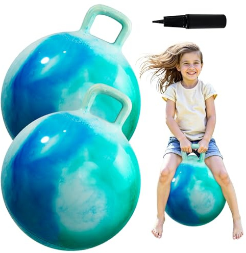 U&C Planet 2er-Pack Hüpfball Hopperbälle mit Griff Hopper Spielzeug für Kinder von 3-6 Jahren Garten Spiel Indoor & Outdoor Spiel Geschenke für Kinder