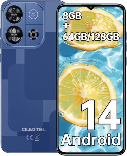 OUKITEL C57S Android 14 Smartphone Ohne Vertrag 4G, 8GB+64GB/128GB Handy Günstig, Octa Core, 6,52 Zoll HD+, 4300mAh Handy Ohne Vertrag, 4G Dreifache SLM Simlockfreie Handys - Blau