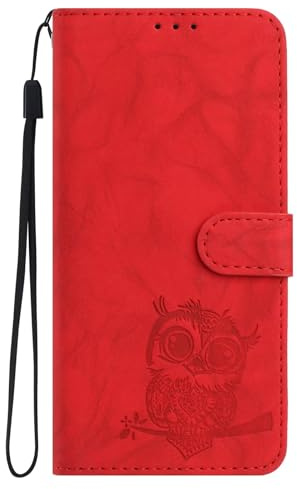 TUUNKMUY Hülle Case für Samsung Galaxy S25, Premium Leder Eule Flip Handytasche Schutzhülle Tasche Handyhülle mit Magnetverschluss, Kartenfach Stand für Samsung Galaxy S25 Handy Hüllen rot