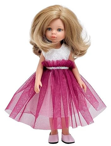 Kleid für eine 32 cm große Puppe - festliches Kleid für eine Puppe aus Tüll, dunkelrosa Farbe - Kleidung für eine Puppe zum Anziehen, modische Puppe für Mädchen, Outfit für eine 32 cm große Modepuppe,