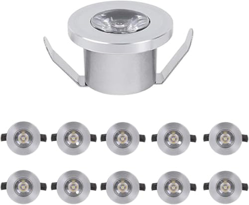 MRDEER Led Spot, 1W mini Einbauleuchten, 12V 3000K Einbaustrahler, Silber | 10 Stück FürKüche Wohnzimmer schranklicht vitrinen treppenstufen beleuchtung