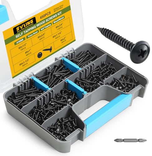 SVLING Black Wood Screws Phillips Modified Truss Head Assortment Kit 450PCS
