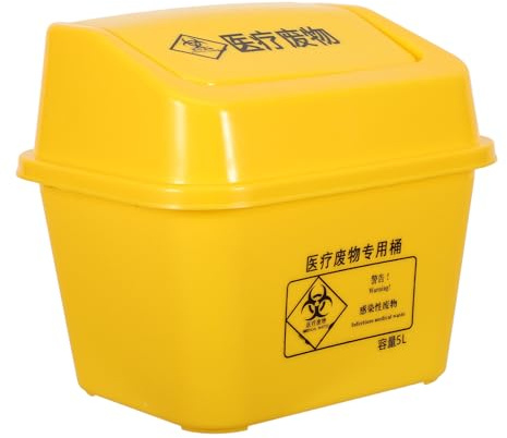 SHOWERORO Boîte à Objets Tranchants 5 L en Plastique Jaune Couvercle Basculant pour Hôpitaux et Laboratoires Sûre des Médicaux
