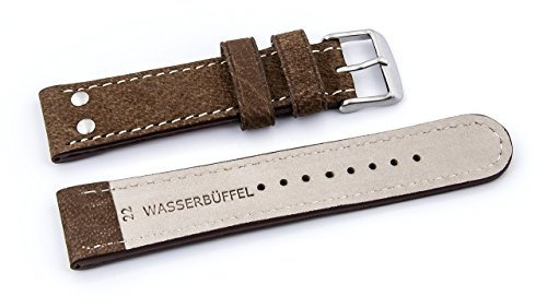 Buran01 Orig Uhrenarmband - Wasserbüffel - 2 Nieten - Dunkelbraun - (20 mm)