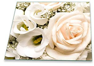 Herdabdeckplatte Abdeckung Ceranfeld Abdeckplatte Schneidebrett 1-Teilig 60x52 Rosen Weiss Spritzschutz Glasplatte Ceranfeldabdeckung Schutz Kochplatten Herdschutz Sicherheitsglas Glasschneidebrett