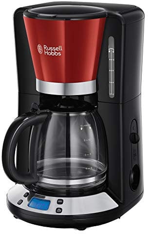 Russell Hobbs Macchina Caffè Americano Rosso - Timer Digitale, Con Filtro per Estrazione e Aroma Ottimali - Max 10 tazze; Caraffa in Vetro da 1.25 L; Piastra riscaldante; 1100 W, ColorPlus 24031-56