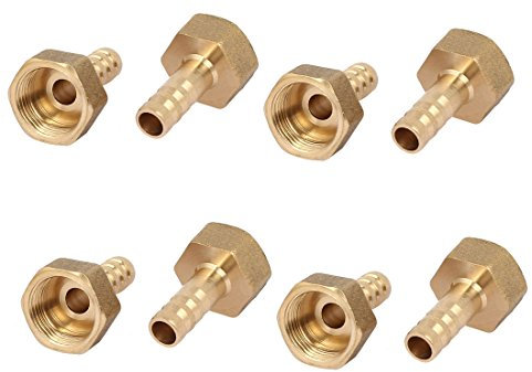 sourcing map Raccord Cannelé 3/8BSP Femelle Filetage 8mm Tuyau Barbillon Laiton Coupleur Connecteur 8pcs