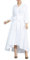 VERWIN Women Long Sleeve Loose Elegant Maxi Dress Button Down Up Shirt Long Dress with Pockets and Belts White L