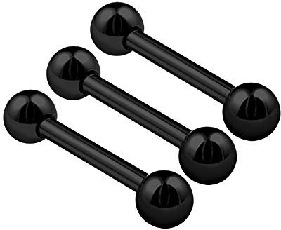 KJM FASHION 3 STK Eloxiert Schwarz Barbell Stab 1.2 mm 16gauge 8mm 5/16 Inch Kugel Cartilage Tragus Rook Eyebrow Ohrringe Daith Piercing Schmuck 0587