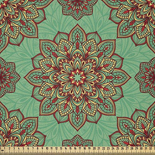 ABAKUHAUS Geometrisch Stoff als Meterware, Mandala, Microfaser Multi Zweck Dekostoff für Kunsthandwerke, 3M (230x300cm), Grünes Rot Gelb