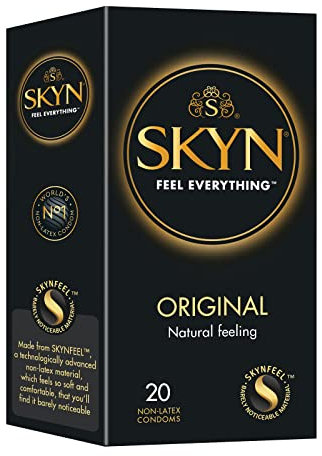SKYN Original Kondome 20 Stück - SKYNFEEL Latexfreie für Männer, Normale Größe, Stark und Dünn, Glatte Gerade Form, Geschmiert, 53 mm Breit
