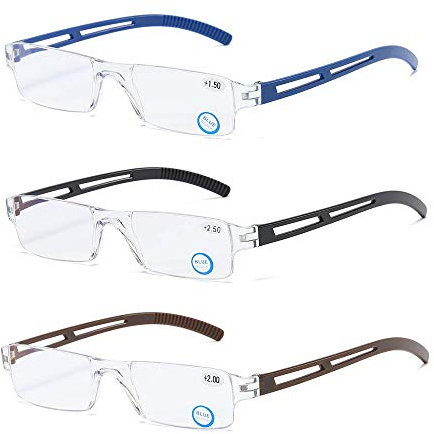 KoKoBin 3 stueck Rahmenlose Lesebrille Sehhilfe mit Blaulichtflilter Anti Blaulicht Lesehilfe für Damen und Herren +1.5