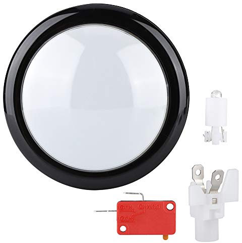 Botones pulsadores iluminados con LED de 100 mm, Interruptor de botón pulsador de Reproductor de Videojuegos Redondo Grande, para Juegos operados por máquinas de Monedas de (Blanco)