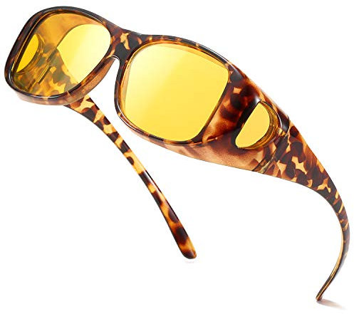 Enafad Fit Over Night Driving Glasses for Women Night-Vision Anti Glare Polarized HD Yellow Lens Glasses UV Protection (Bean Floral Frame-Yellow Lens)