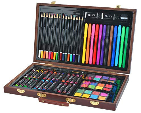 ISO TRADE Komplettes Malset im Koffer für Kinder 81 Einzelteile Mal- und Zeichenzubehör für Anfänger und Profis - Inklusive Ölpastellkreide-Stifte, Buntstifte, Wasserfarben, Marker 6072