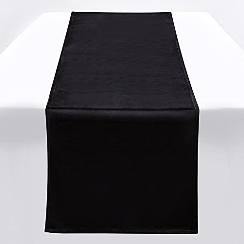 ZTDOLL Tischläufer 33 X 183 cm Schwarz, Einfarbig Satin Luxus Weicher Samt für Party Urlaub Hochzeit Gathering