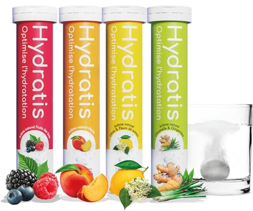 HYDRATIS - Pastilles Hydratation Electrolytes - Mix 4 Parfums - Améliore l'Hydratation et Favorise l'Énergie - Formule Isotonique - Sport, Récupération - 4 tubes (80 Pastilles)