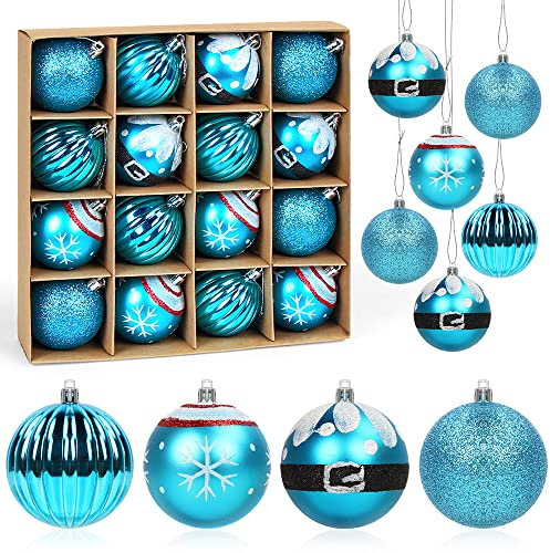 Weihnachtskugeln Set, 16 Stück Christbaumkugeln Blau 6cm, Kunststoff Weihnachtsbaumkugeln Blau, Christbaumschmuck Weihnachtsbaumschmuck, Weihnachtsbaum Dekoration