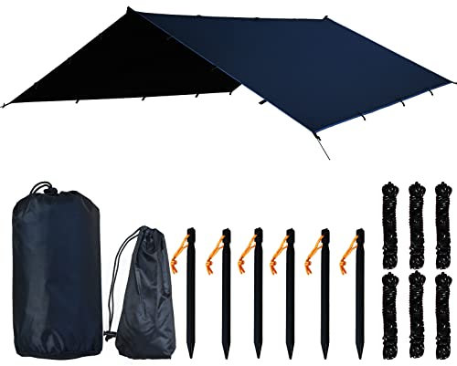 Waterproof Hammock Rain Fly Camping Tent Tarp Backpacking Tarp PU3000 MM 3X4 M 10X12 Ft Durable Ripstop 420D Oxford for RV Car Truck Side Shade