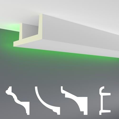HEXIM LED Stuckleisten Sparpakete - Indirekte Beleuchtung mit Deckenleisten aus PU, leicht & lichtundurchlässig- (2m LED-11) Lichtvouten Fassaden Weiß