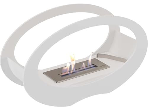 KRATKI Echo Chimenea de bioetanol + Set de atomoterapia + Pebbles Brasero de pie Ovalado con biocontenedor 0,2 l Certificado TÜV Acero Pintado en Polvo Blanco 29 x 50 cm