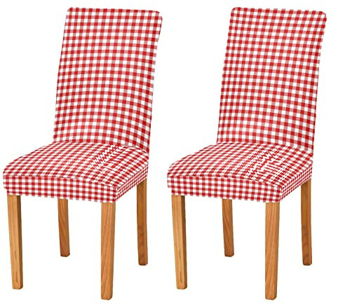 JUMBEAR Rot Weiß Karierte Textur Stuhlhussen für Esszimmer Stretch Stuhl Schonbezüge Abnehmbar Waschbar Anti-Staub Küche Stuhlbezug Dekorative Sitzschoner 4er Set
