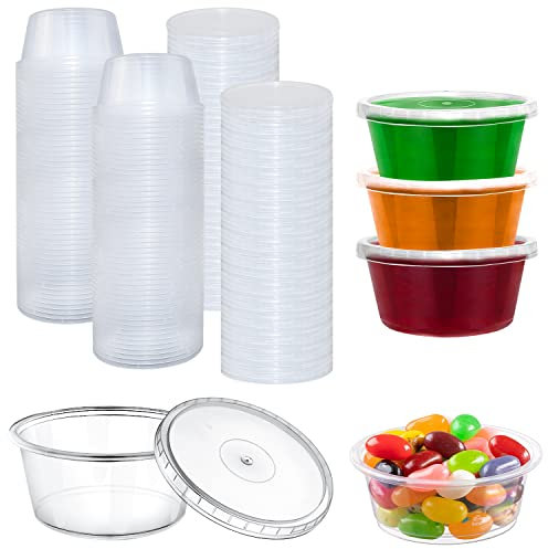 KOUHA Saucenbecher mit Deckel 2 oz Verpackungsbecher 100 Stück Dressingbecher aus PP für zum Aufbewahren von Snacks Zutaten