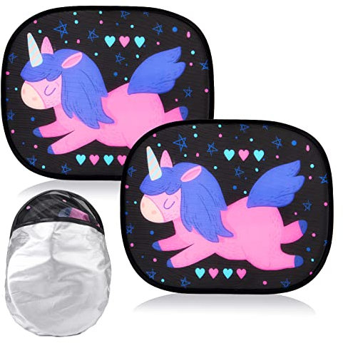 2Piezas Parasol de Coche, Ventana Lateral Trasera, Unicornio Autoadhesivo Coche Sun Shade Bloqueo de Rayos UV Nocivos Lateral Parasol Ventana Coches Trasero Sombrilla para Bebés y Mascotas
