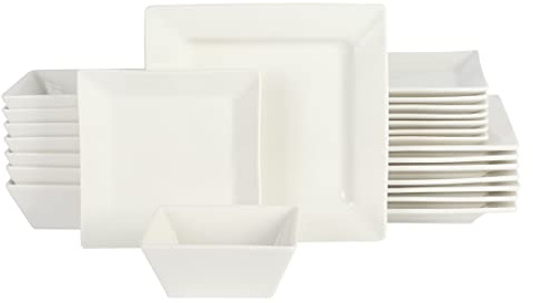 Gibson Home Zen Buffet Hard Square Porcelain Chip and Scratch Resistant Dinnerware Set, White, Service for 8 (24pcs)