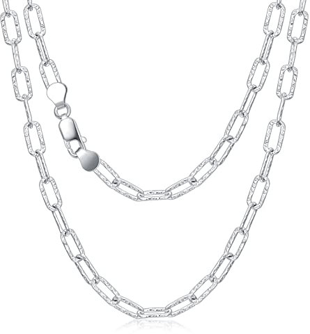 LELOUCHY 925 Sterling Silber Büroklammer Kette Halskette für Herren Damen Silber Kette Schmuck – Karabinerverschluss 5,2 mm 18 Zoll