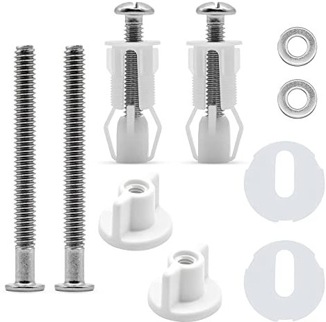 Raiflager 2 Set Universal Toilet Seats Screws and Bolts Toilet Seat Fittings Toilet Seat Hinges Screws Bolts for WC Seat Toilet Covers Replacement, White