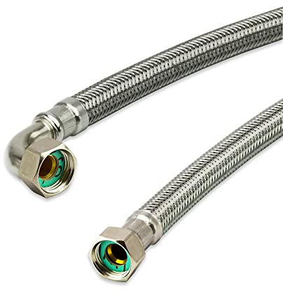 Flexschlauch Edelstahl - Panzerschlauch Anschlussschlauch für Sanitär, Heizung, WC, Solar, Hauswasserwerk - Made in Germany (3/8 BOGEN x 3/8 ÜM - 100 cm, DN8)