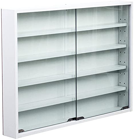 Shally Dogan Vetrina per Collezioni e Miniature, Vetrinetta da Esposizione per Collezionismo, Design Moderno con Linee Squadrate, Bacheca in Legno di Colore Bianco, 80 x 10 x 60 cm
