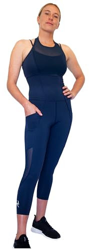 FIJJIT Active Freedom Legging 7/8 dos nu taille haute pour femme, legging de sport d'entraînement pour yoga, pilates, course à pied, aérobic, promenade du chien, bleu marine, XXL